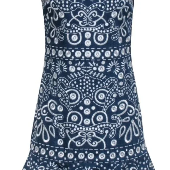 ALICE + OLIVIA Rapunzel Embroidered Denim Flounce Mini Sheath Dress Size 0 - Picture 5 of 5